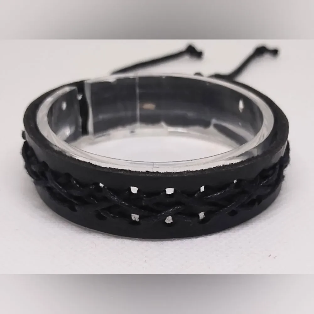 Men's leather bracelet braided‎ black new e48